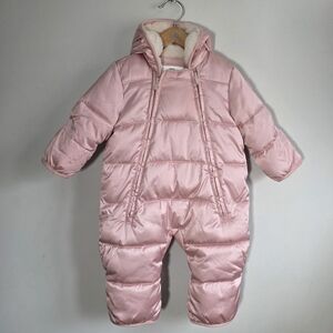 Baby GAP Pink Snowsuit 0-6 Months Misty Rose Primaloft Fleece Lined Bunting
